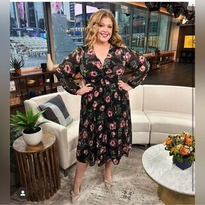 Penningtons Black Floral Midi Dress with Pink Flowers